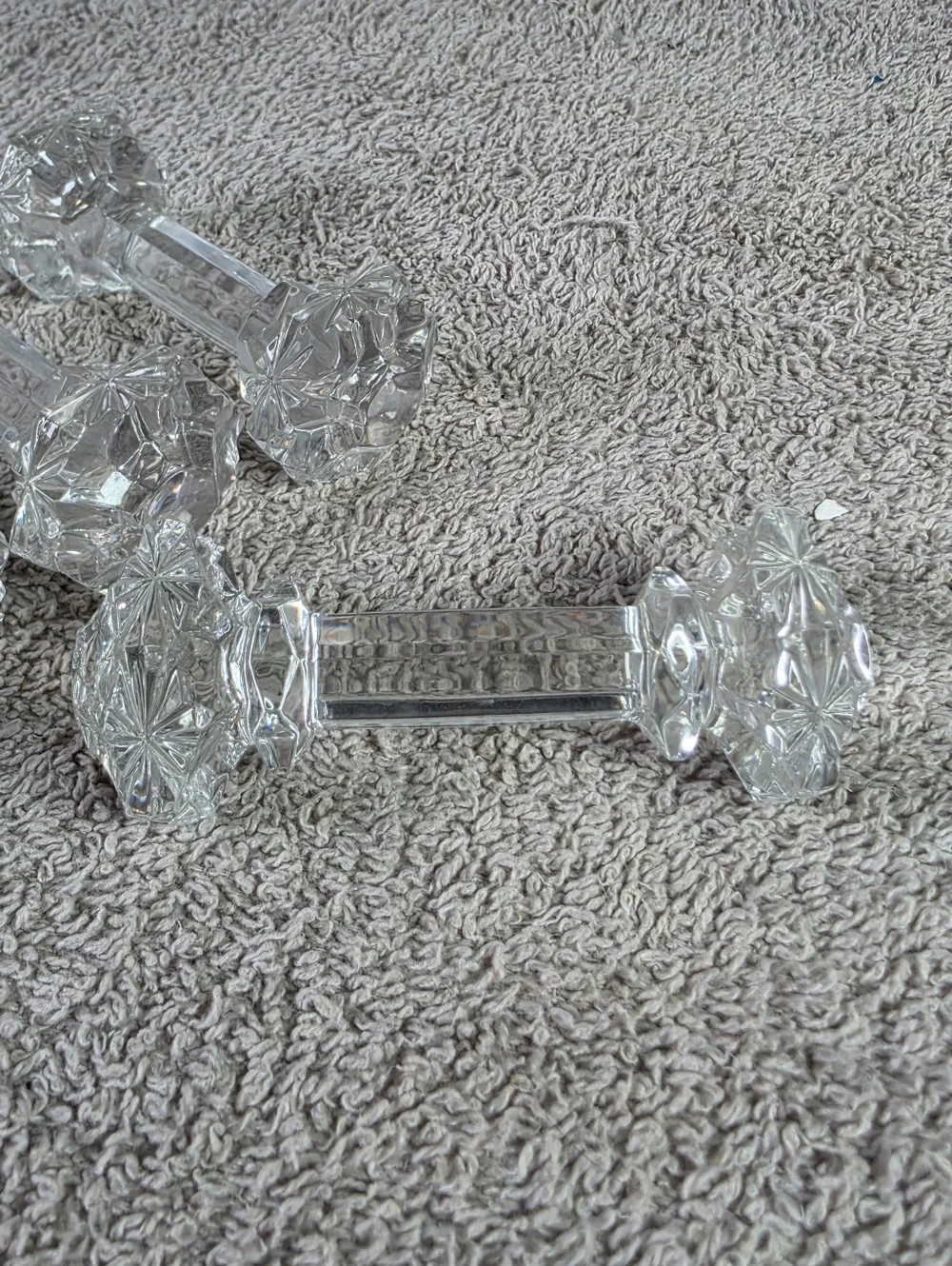Vintage Faceted Glass Dumbbell-Shape Knife Rests Set Of Six